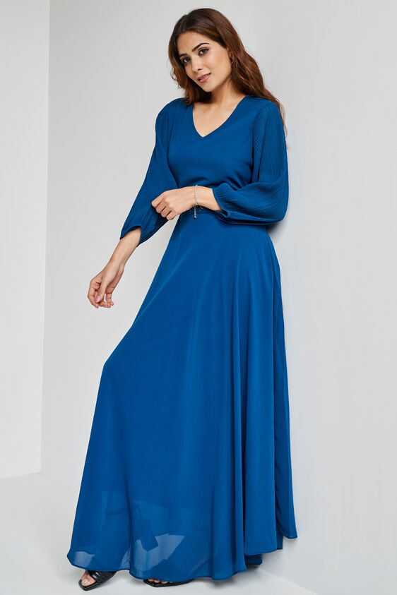Teal Solid Flared Gown, Teal, image 2